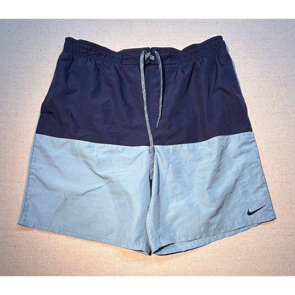 Nike‎ Mens Swim Trunks XL Blue Colorblock Mesh Lined Board Shorts